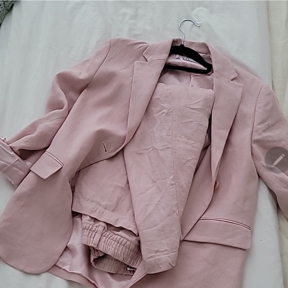 Linen blend suit blazer and pleated pants pink Zara size XS - Picture 6 of 7